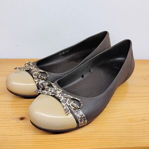 Crocs Cap Toe Ballet Flats Women Size 9 Cheetah Print‎ Bow Relaxed